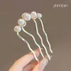 Horquilla China en Forma de U Súper de Hada, Nueva Horquilla Doble de Perlas en Forma de U Estilo Chino, Accesorio para el Cabello Hanfu Estilo Antiguo, Horquilla Simple y de Alta Gama para Mujeres