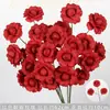 Rosas de Creme Simuladas de 3 Cabeças, Decoração de Fundo para Casamento, Arranjo de Flores para Guia de Estrada, Flores de Seda Estilo Europeu para Casamento, Flores Artificiais