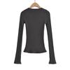 CL24184-24 Otoño Nuevo Francés Simple Básico Ajustado Top Fondo Cuello en V Suéter de Manga Larga