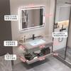 Lavabo de Encimera de Roca Cerámica Mueble de Baño Lavamanos Combinación Juego de Baño Brillante Gabinete de Baño Sencillo