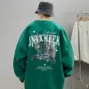 Sudadera de cuello redondo de manga larga estilo americano para hombre, marca de moda otoñal con estampado de letras, peso pesado negro, prenda exterior genial y elegante para adolescentes