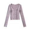 Camiseta interior de punto corta Pure Hot Girl para mujer, nueva colección primavera 2024, cuello cuadrado, corte ajustado, manga larga acanalada