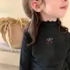 Camiseta Térmica Base para Niña con Bordes Fruncidos, Camiseta de Manga Larga Otoño e Invierno, Top Cálido Ajustado de Cuello Medio Alto para Niños Ins