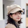 Gorra Plana Octagonal de Ante Retro para Mujer Otoño Invierno Felpa Plus Borde de Felpa Gorra de Plomero Hace que la Cara se Vea Más Pequeña Gorra de Pintor Cálida