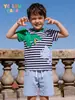 Conjunto de Verano para Niños Estilo Europeo y Americano, Nuevo Conjunto de 2 Piezas de Manga Corta con Cuello Redondo y Bordado de Dinosaurio Lindo, Conjunto Infantil para Ventas Transfronterizas