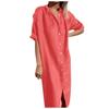 Vestido de Mujer Amazon Transfronterizo 2025 Camisa de Algodón y Lino Falda Larga Moda Casual Vestido Cárdigan de Manga Corta