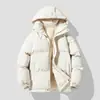 Jaqueta com Capuz de Cor Sólida com Lã Grossa, Marca Moderna de Inverno para Homens, Casaco Quente Versátil e à Prova de Vento, Corte Amplo
