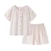 Pijama de Algodão Nuvem para Mulheres, Estilo Verão com Bojos, Desenho Animado Fofo Estilo Princesa com Shorts de Manga Curta, Conjunto Fino para Casa