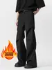 Calça de Estilo Original com Forro de Lã, Semi-Elástica, Bainha Tridimensional, Nova Tendência Harajuku Literária e Artística, Unissex, Estilosa, Casual, Simples