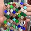 14mm Piedra Natural Cristal Ágata Plano Trébol de Cuatro Hojas Pulsera DIY Collar Accesorios de Joyería Productos Semiacabados Venta al por Mayor