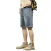 Pantalones Cortos de Mezclilla para Trabajo para Hombre Verano Delgados Sueltos de Marca de Moda Casual Americano Pantalones de Cinco Puntos 2024 Nuevos Pantalones de Montar