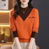 Las madres jóvenes pueden usar esta elegante prenda interior de cuello alto medio para otoño/invierno, una capa interior de moda que parece un suéter de dos piezas, un suéter de punto para mujeres de mediana edad
