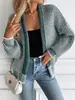 Cardigã de tricô xadrez pied-de-poule feminino transfronteiriço europeu e americano, estilo solto e casual, gola redonda, casaco de tricô de manga longa para outono e inverno