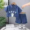 Traje de Verano Delgado de Mezclilla para Niños con Mangas Cortas 2024 Nuevo Conjunto de Dos Piezas Casual y Guapo de Verano para Niños Tendencia