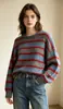 Suéter de punto suelto a rayas de bloques de color retro en tres nuevos colores, suave y amigable con la piel, cálido, con un corte holgado y relajado