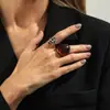 Moda Retro de Joyería Transfronteriza Europea y Americana Anillo Abierto de Cruz Microincrustada Ins Anillo Geométrico Ancho de Resina