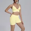 Top esportivo com costas cruzadas e sem bojo, conjunto de roupas de yoga sem costura, conjunto de shorts de secagem rápida e justo para levantar o bumbum, roupas de corrida e fitness de secagem rápida