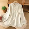 Chaqueta tipo camisa retro de ramio estilo chino nuevo para mujer, otoño, algodón y lino, botón de nudo chino tradicional, cárdigan tipo bata Zen Tai Chi para té