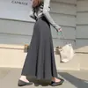 Saia midi de malha com temperamento feminina novo estilo inverno espessa estilo coreano que cobre o quadril justa cintura alta saia evasê grande