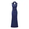 Vestido de Satén Estilo Francés, Cuello Halter, Cuello Cuadrado, Cintura Fruncida, Adelgazante, Bodycon, Vestido Sirena, Disponible en Múltiples Colores, Mayoreo