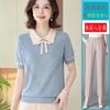Camiseta de Punto de Verano de Manga Corta para Mamás Jóvenes, Top con Cuello de Seda Helada para Mujeres de Mediana Edad, Conjunto de Blusas Elegantes para Mujeres de Mediana Edad y Mayores