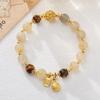 Pulseira de Cristal Dourado para Cabelo Natural Feminina Cristal Amarelo Pedra da Lua Animal Dourado Devorador de Sorte Pedra da Fortuna Presente Atacado para Namorada