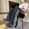 Pantalones de Seda Helada de Secado Rápido con Tres Rayas Americanas para Hombre, Novedad de Otoño, Pantalones Largos Deportivos, Holgados, Pierna Recta, Pierna Ancha, Pantalones Casuales