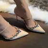 Sandalias de Tacón Alto Stiletto Puntiagudas con Pedrería, Color Champaña, con Correa, Estilo Nuevo de Verano 2026, Medias Zapatillas, Zapatos para Mujer de Exterior