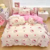Conjunto Autêntico de Quatro Peças de Algodão Puro Hello Kitty, Sanrio Desenho Animado My Melody Todo em Algodão Estilo Lençol de Elástico Conjunto de Três Peças para Estudante