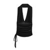 Regata Gola Halter Design Sexy Decote em V Cintura Plissada Emagrecimento Top de Malha Alta Elasticidade para Mulheres Verão