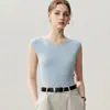 Camiseta feminina de manga curta com gola redonda em fio Yangzi finamente fiado, lã finamente fiada, estilo elegante, corte justo, nova coleção outono e inverno 2026