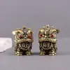 Adornos de León de Latón Puro, un Par de Guardianes Rezando por Riqueza, Decoraciones Retro para Mascota de Té de Escritorio para el Hogar y la Sala de Estar