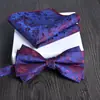 Lenço Quadrado Gravata Borboleta Conjunto de 2 Peças Grande Jacquard Formal Negócios Noivo Casamento Festivo Moda Tendência Novo Vinho Tinto