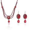 Set Transfronterizo de Joyería Nueva de Moda Estilo Europeo y Americano, Collar de Zirconia Merlot Huevo de Paloma, Aretes y Elegante Cadena para Clavícula
