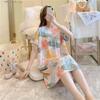 Camisón de manga corta de algodón y seda para mujer, pijama fino de primavera y verano, vestido de casa, camisón de seda de algodón de hielo dulce de alta calidad