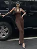 Nuevo Vestido Largo de Verano Estilo Europeo y Americano Elegante con Cuello Halter Profundo en V Ceñido a la Cintura Sexy sin Espalda