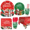 Novos Suprimentos para Festa Temática de Natal Decoração de Festa Toalha de Papel Descartável Prato de Papel Copo de Papel Utensílios de Mesa Conjunto de Talheres Atacado