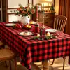 Mantel a cuadros retro navideño, mantel rectangular de poliéster estilo americano, con bordes festoneados y patrón a cuadros, creando una atmósfera festiva para uso doméstico