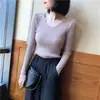Suéter para mujer, versátil para usar en capas, top de punto pullover de cuello en V ajustado estilo coreano, camiseta ajustada estilo estudiante