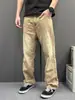 Jeans Jacquard Lavados para Hombre, Diseño Primavera y Otoño, Pantalones Rectos para Mujer, Lujo de Nicho, Corte Holgado, Caída, Pantalones Largos hasta el Suelo