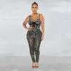 C6272 Transfronteiriço Aliexpress Amazon Moda Europeia e Americana Feminino Cor Sólida Malha Strass Sem Mangas Calça Longa Macacão