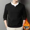 Sudadera de Manga Larga para Hombre Otoño/Invierno 2026 Falsa de Dos Piezas Lisa Doble Cuello Informal Versátil Bloque de Color Parche Base Camiseta Superior