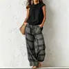 Conjunto transfronterizo europeo y americano de nuevo estilo 2026 para mujer, moda casual retro, top sin mangas y conjunto de pantalones a cuadros