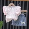 Conjunto de Dos Piezas para Niña de Verano Nuevo Estilo, Camiseta de Manga Corta Transpirable y Cómoda + Pantalones Cortos, Venta al por Mayor