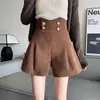 Shorts de pana para mujer, nuevo estilo otoño e invierno, de doble botonadura, corte holgado, adelgazantes, adecuados para usar sobre botas