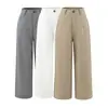 Primavera/Verão 2026 Estilo Old Money Algodão Linho Minimalista Retrô Calça Cáqui Calça Casual Modelagem Solta Perna Larga Reta para Mulheres