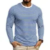 2026 Nueva Moda de Primavera y Otoño para Hombre Camiseta de Manga Larga Rayada Cuello Redondo Estilo Coreano, Directo del Fabricante