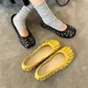 Versión de piel de oveja~Zapatos vintage de punta dividida con tachuelas, bailarinas de corte bajo, versátiles para ir al trabajo, zapatos Mary Jane planos sin cordones
