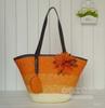 Bolso de Paja Bohemio Floral de Gran Capacidad de un Solo Hombro, Nuevo Bolso Tejido de Paja de Trigo Rayado, Bolso de Playa para Vacaciones en la Costa