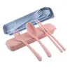 Cubiertos de Paja de Trigo Juego de Tres Piezas Cuchara Tenedor Palillos Estudiante Juego de Cubiertos Portátil Regalo Se Puede Imprimir Logotipo